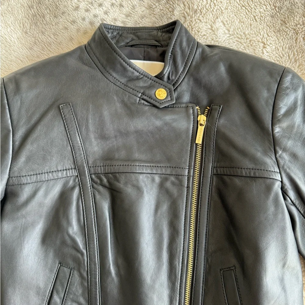 Michael Kors Genuine Leather Black Jacket XS - Picture 2 of 7